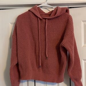 Cozy Knit Hooded Sweater - Pink